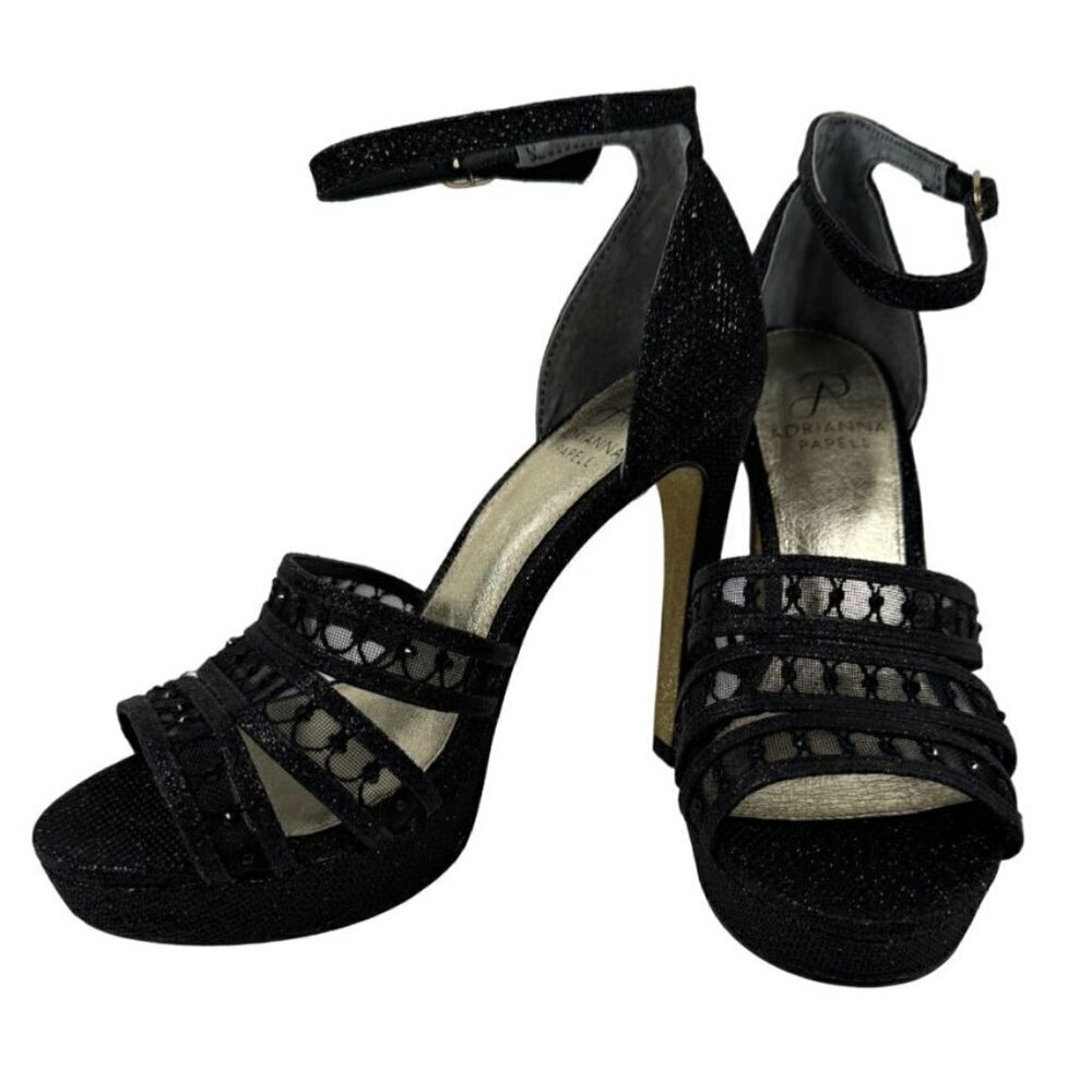 Adrianna Papell NEW Morgan Black Jimmy Net Stiletto Heels Black Platform Sz 6.5M